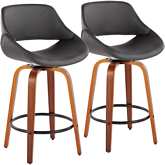 Fabrico 26" Counter Stool in Grey Leatherette, Walnut Finish & Black (Set of 2)